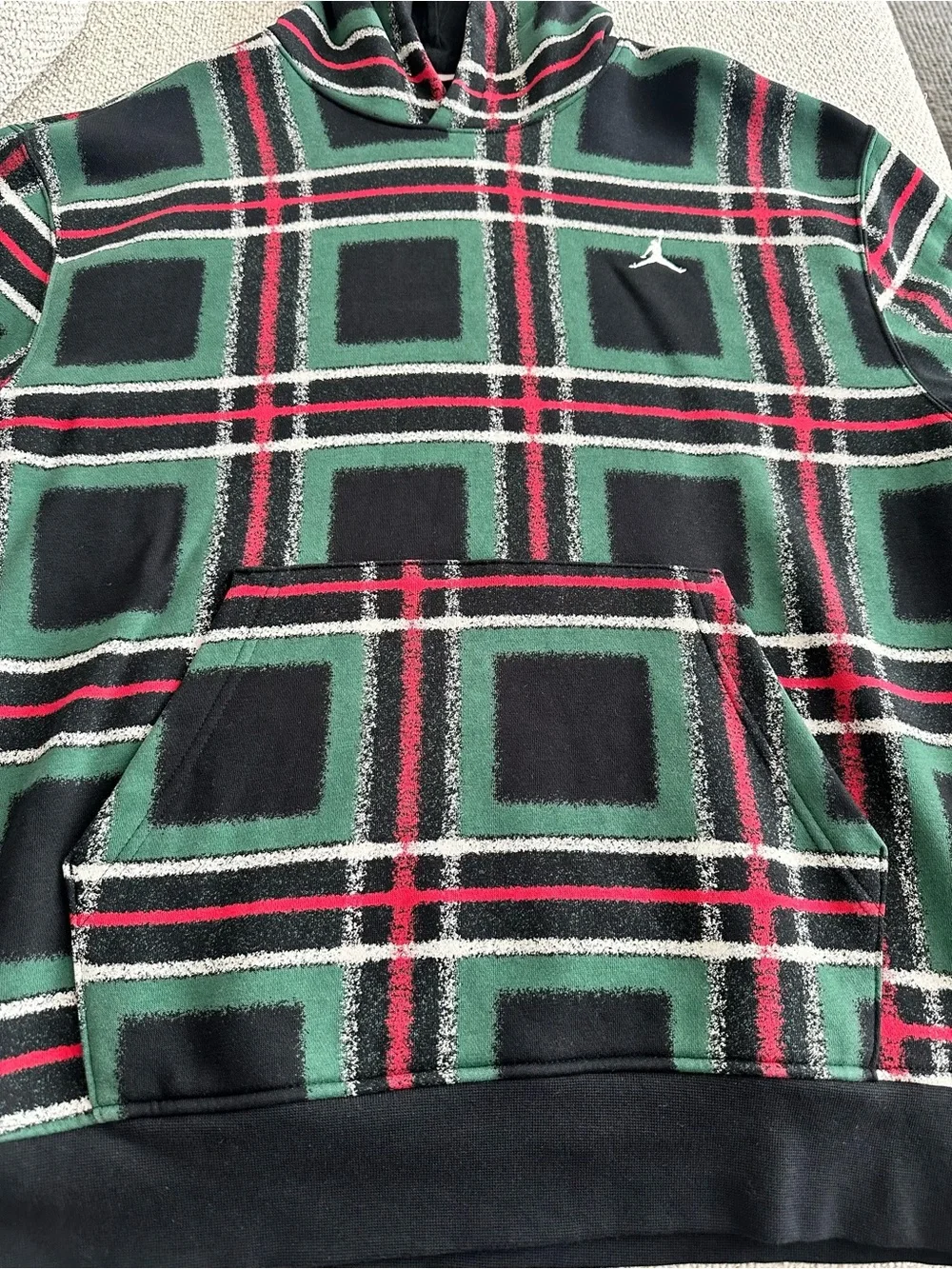 Jordan Green Black Red Plaid Hooded Pullover
